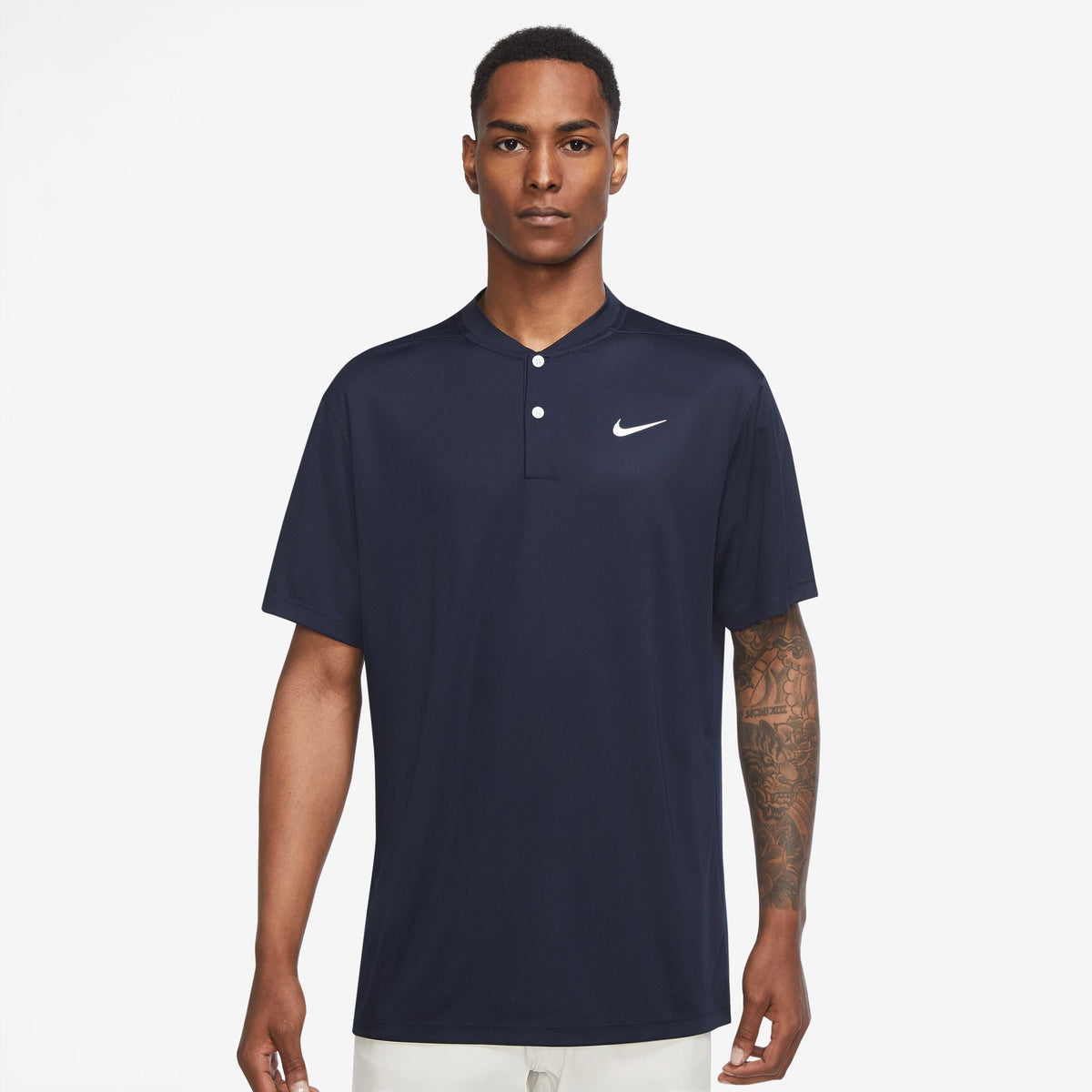 Nike Solid Men Polo Neck Blue T-Shirt - Navy Blue