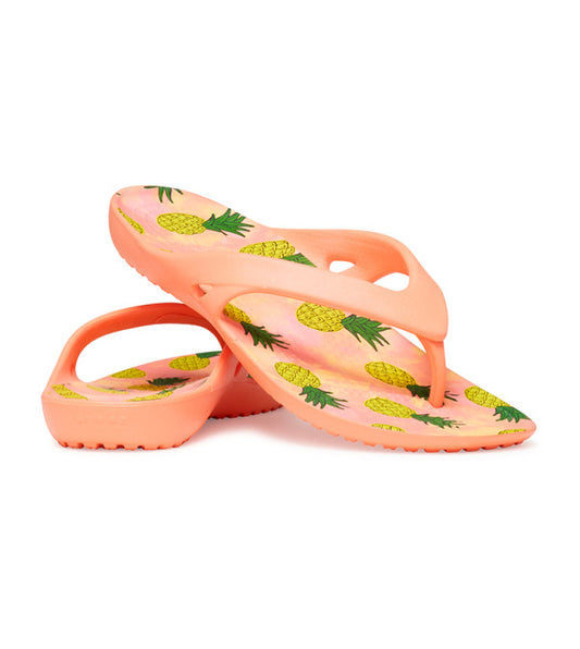 Crocs Women Peach-Coloured & Yellow Tropical Print V Flip-Flops