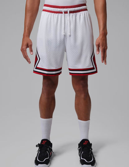 Jordan Sport Men's Dri-FIT Mesh Diamond Shorts in the White/Gym Red colorway