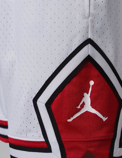 Jordan Sport Men's Dri-FIT Mesh Diamond Shorts in the White/Gym Red colorway